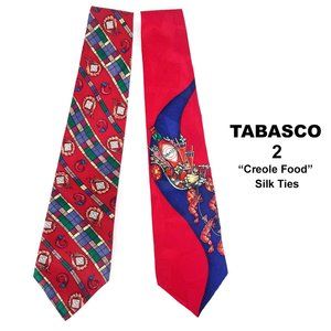 2 Tabasco Silk Ties Creole Food Theme - EUC